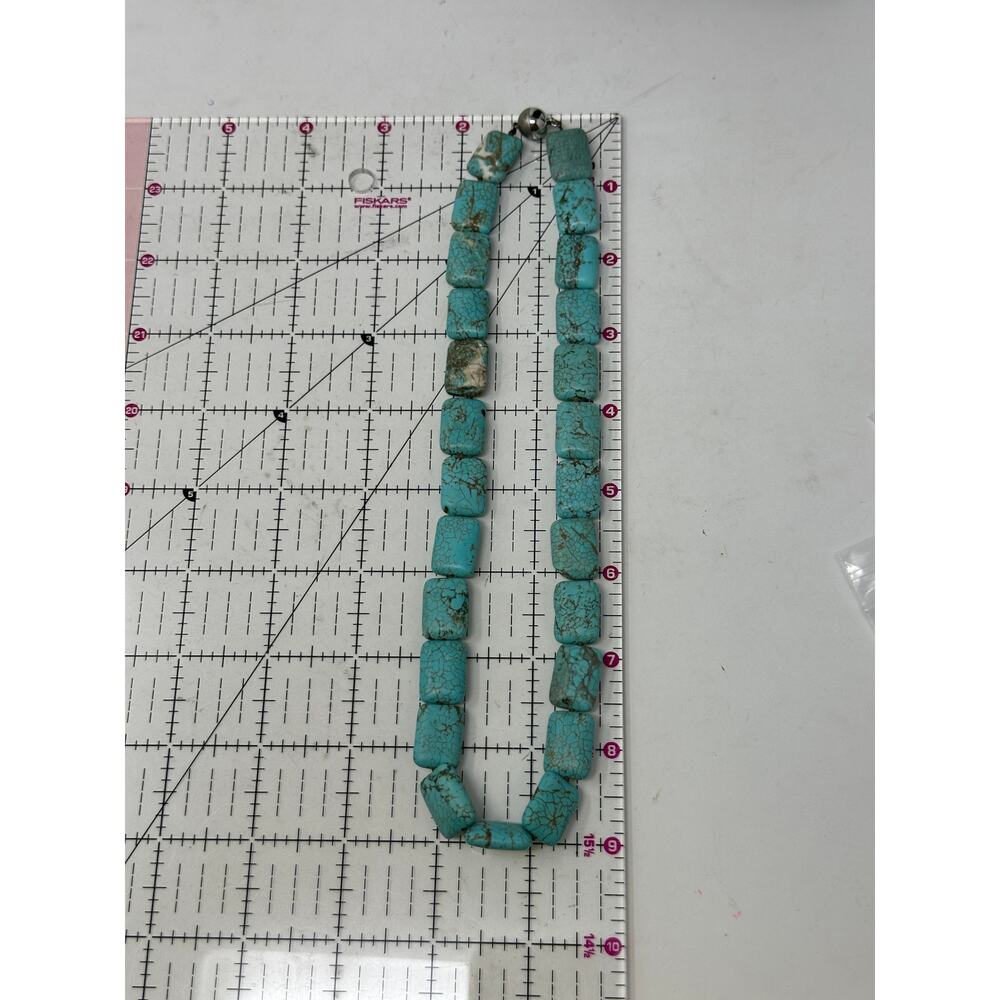 Vintage Flat Slab Turquoise Necklace Magnetic Clasp 18" - Picture 7 of 7